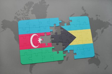 Azerbaycan ve Türkiye ulusal bayrak bir dünya haritası üzerinde ile bulmaca