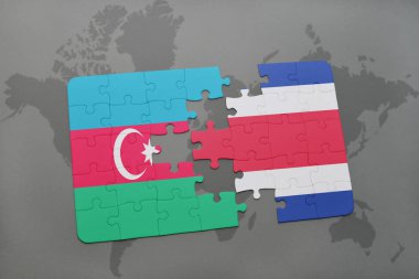 Azerbaycan ve Kosta Rika bir dünya haritası üzerinde bayrağı ile bulmaca