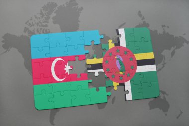 Azerbaycan ve Dominika bir dünya haritası üzerinde bayrağı ile bulmaca