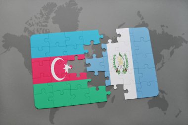 Azerbaycan ve guatemala ulusal bayrak bir dünya haritası üzerinde ile bulmaca