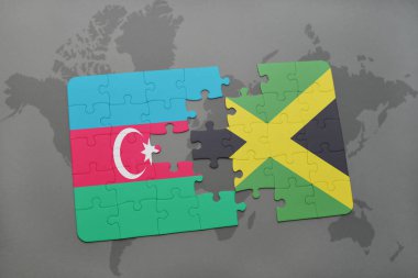 Azerbaycan ve Türkiye ulusal bayrak bir dünya haritası üzerinde ile bulmaca