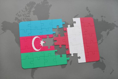 Azerbaycan ve peru ulusal bayrak bir dünya haritası üzerinde ile bulmaca