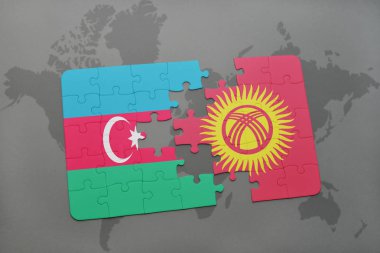 Kırgızistan ve Azerbaycan ulusal bayrak bir dünya haritası üzerinde ile bulmaca