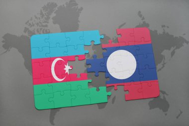 Azerbaycan ve laos ulusal bayrak bir dünya haritası üzerinde ile bulmaca