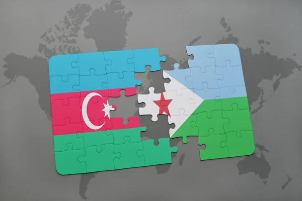 Rompecabezas con la bandera nacional de Azerbaiyán y Djibouti en un mapa del mundo —  Fotos de Stock