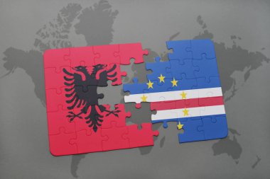 Arnavutluk ve cape verde ulusal bayrak bir dünya haritası üzerinde ile bulmaca