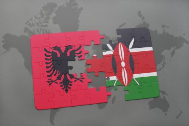 Arnavutluk ve kenya ulusal bayrak bir dünya haritası üzerinde ile bulmaca