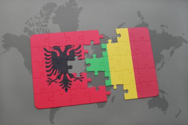 Arnavutluk ve mali bir dünya haritası üzerinde bayrağı ile bulmaca
