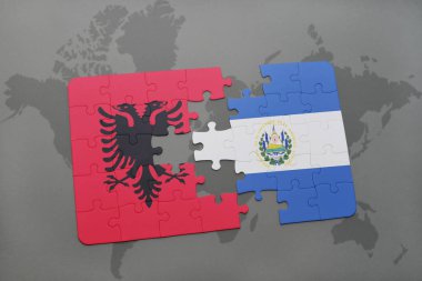 el salvador ve Arnavutluk ulusal bayrak bir dünya haritası üzerinde ile bulmaca
