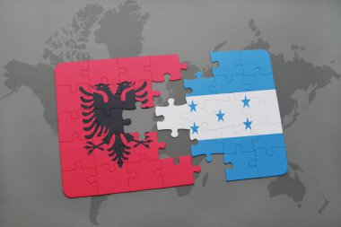 Arnavutluk ve honduras ulusal bayrak bir dünya haritası üzerinde ile bulmaca