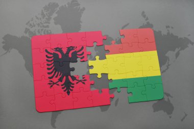 Arnavutluk ve Bolivya Ulusal bayrak bir dünya haritası üzerinde ile bulmaca