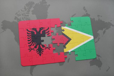 Arnavutluk ve guyana bir dünya haritası üzerinde bayrağı ile bulmaca