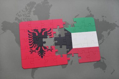 Arnavutluk ve Kuveyt ulusal bayrak bir dünya haritası üzerinde ile bulmaca