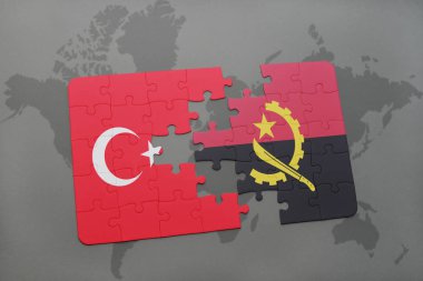 Türkiye ve angola ulusal bayrak bir dünya haritası üzerinde ile bulmaca