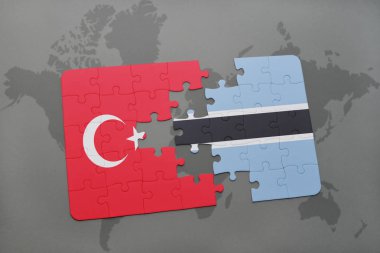 Türkiye'de ve botswana bir dünya haritası üzerinde bayrağı ile bulmaca
