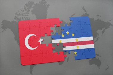 Türkiye ve cape verde ulusal bayrak bir dünya haritası üzerinde ile bulmaca