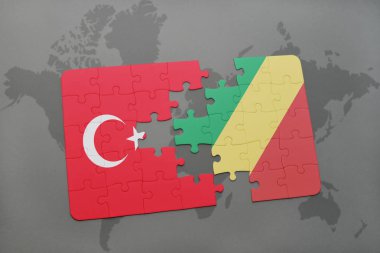 Türkiye'nin ulusal bayrak ve bir dünya haritası üzerinde Kongo Cumhuriyeti ile bulmaca