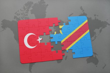 Türkiye'nin ulusal bayrak ve bir dünya haritası üzerinde Kongo Demokratik Cumhuriyeti ile bulmaca