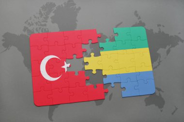gabon ve Türkiye ulusal bayrak bir dünya haritası üzerinde ile bulmaca