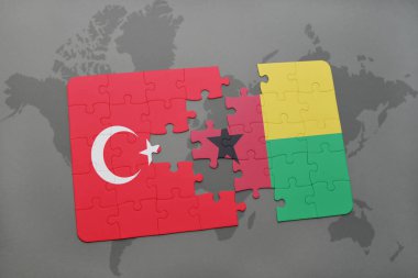 Türkiye ve Gine bissau bir dünya haritası üzerinde bayrağı ile bulmaca