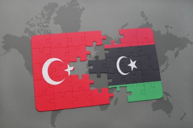 Türkiye ile libya ulusal bayrak bir dünya haritası üzerinde ile bulmaca
