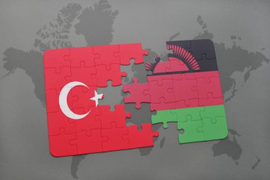 Türkiye ve Malavi bir dünya haritası üzerinde bayrağı ile bulmaca