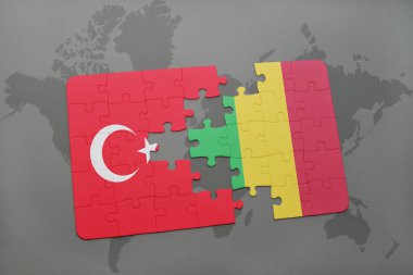 Türkiye ve mali bir dünya haritası üzerinde bayrağı ile bulmaca