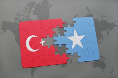 Türkiye'de ve Somali ulusal bayrak bir dünya haritası üzerinde ile bulmaca