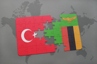 Türkiye ve Zambiya bir dünya haritası üzerinde bayrağı ile bulmaca