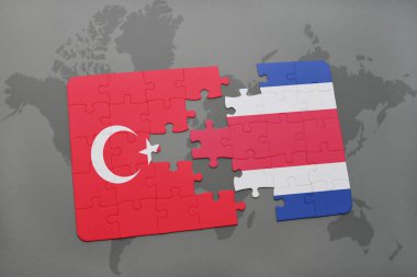 Türkiye ve Kosta Rika bir dünya haritası üzerinde bayrağı ile bulmaca