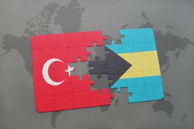 Türkiye ve Bahamalar bir dünya haritası üzerinde bayrağı ile bulmaca