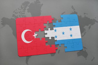 Türkiye ve honduras ulusal bayrak bir dünya haritası üzerinde ile bulmaca