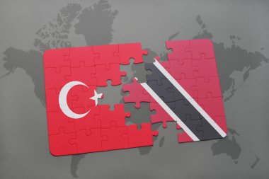 trinidad ve tobago ve Türkiye ulusal bayrak bir dünya haritası üzerinde ile bulmaca