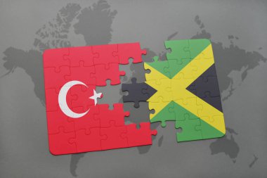 Türkiye'de ve Jamaika bir dünya haritası üzerinde bayrağı ile bulmaca