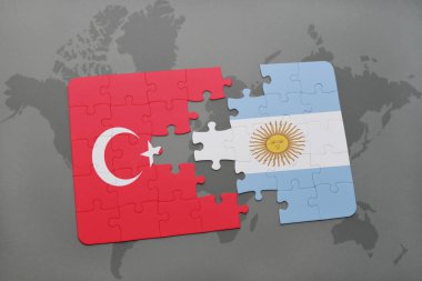 Türkiye ve Arjantin bir dünya haritası üzerinde bayrağı ile bulmaca