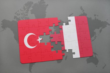 Türkiye ve peru ulusal bayrak bir dünya haritası üzerinde ile bulmaca
