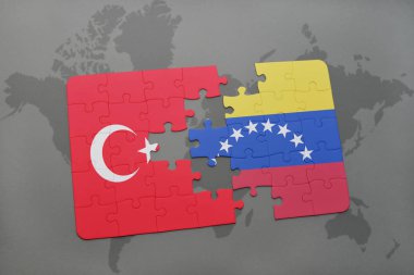 Türkiye ve venezuela ulusal bayrak bir dünya haritası üzerinde ile bulmaca