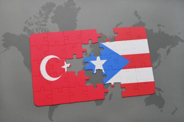 Türkiye'de ve Porto Riko bir dünya haritası üzerinde bayrağı ile bulmaca