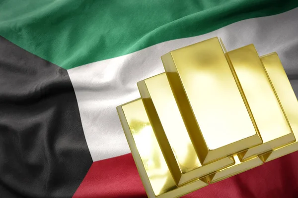 Shining golden bullions on the kuwait flag — Stock Photo, Image