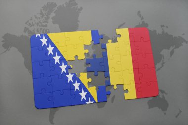 Bosna ve Hersek ve bir dünya haritası üzerinde Çad bayrağı ile bulmaca