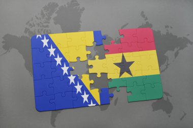 Bosna ve Hersek ve Gana bir dünya haritası üzerinde bayrağı ile bulmaca