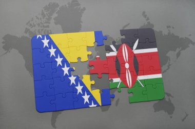 Bosna ve Hersek ve kenya ulusal bayrak bir dünya haritası üzerinde ile bulmaca