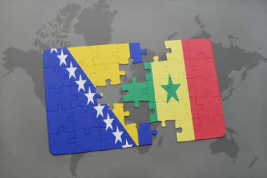 Bosna ve Hersek ve senegal ulusal bayrak bir dünya haritası üzerinde ile bulmaca