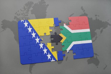 Bosna ve Hersek ve Güney Afrika ulusal bayrak bir dünya haritası üzerinde ile bulmaca