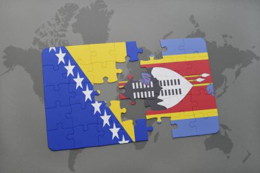 Bosna ve Hersek ve Svaziland ulusal bayrak bir dünya haritası üzerinde ile bulmaca