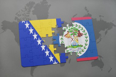 Bosna ve Hersek ve belize bir dünya haritası üzerinde bayrağı ile bulmaca