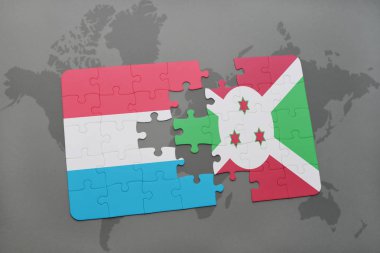bir dünya haritası üzerinde Lüksemburg ve burundi bayrağı ulusal ile bulmaca