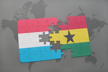Lüksemburg ve Gana bir dünya haritası üzerinde bayrağı ile bulmaca