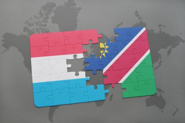 Lüksemburg ve Namibya ulusal bayrak bir dünya haritası üzerinde ile bulmaca