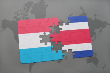 Lüksemburg ve Kosta Rika bir dünya haritası üzerinde bayrağı ile bulmaca